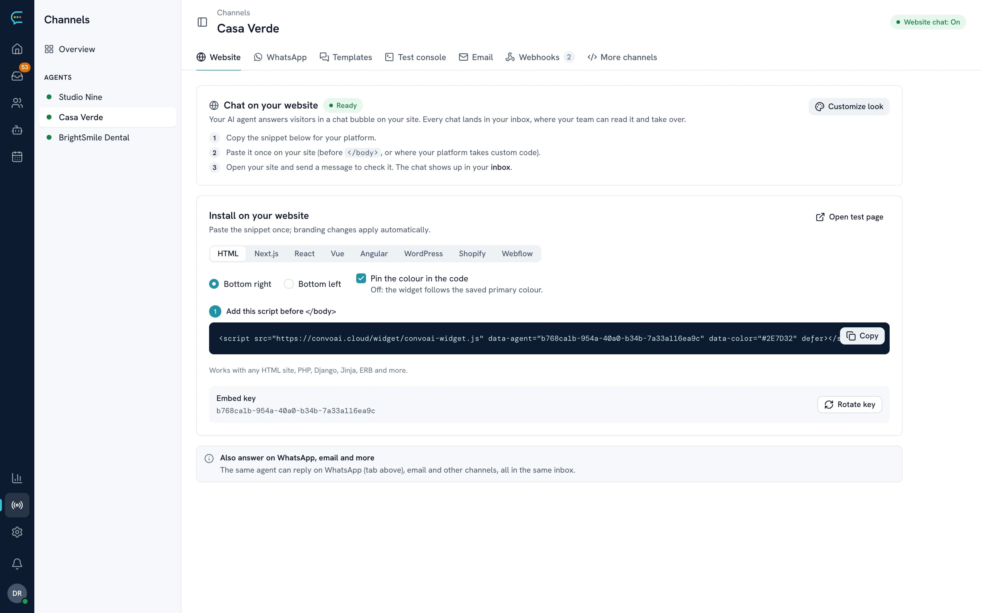 Installing the ConvoAI chat on a website with one script tag